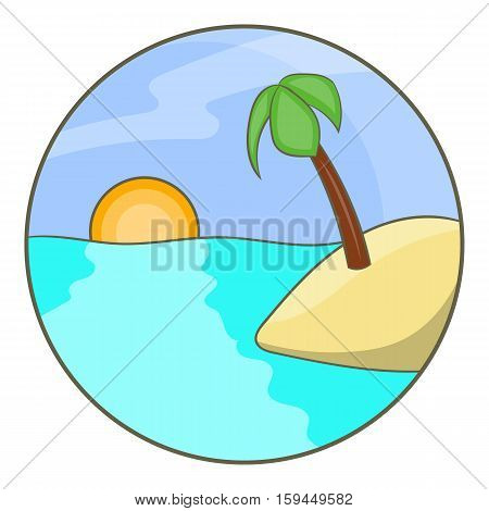 Tropical ocean island with palm tree icon. Cartoon illustration of tropical ocean island with palm tree vector icon for web
