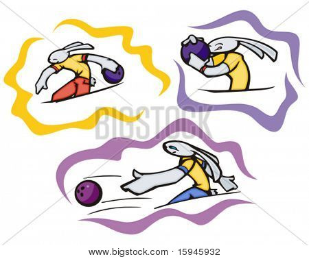 Bunny, bowling, vektor. Skvělá volba pro tričko, maskot loga a dalších identit. Vinyl-ready.