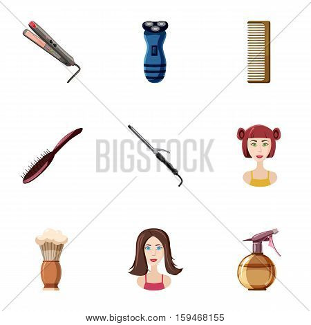 Barber icons set. Cartoon illustration of 9 barber vector icons for web