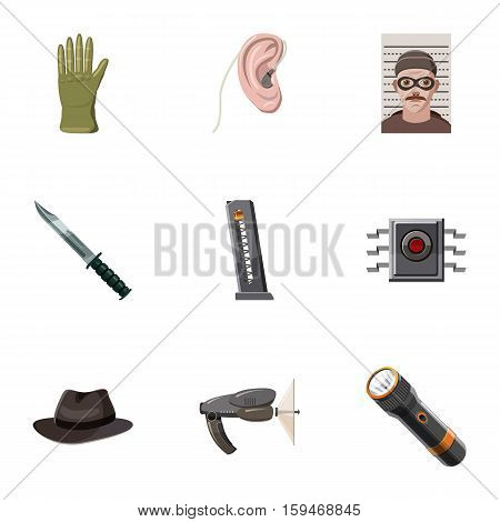 Detective icons set. Cartoon illustration of 9 detective vector icons for web