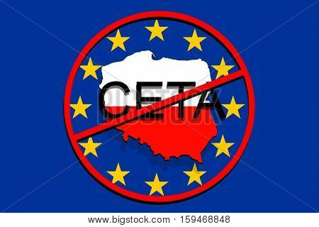 Anty Ceta - Comprehensive Economic And Trade Agreement On Euro Background, Poland Map