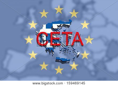 Ceta - Comprehensive Economic And Trade Agreement On Euro Background, Greece Map