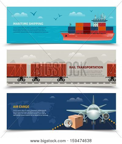 Transportation horizontal banners with differernt kinds of logistic transports and vehicles vector illustration