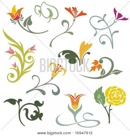 องค์ประกอบการออกแบบประดับดอกไม้ เวกเตอร์ชุด