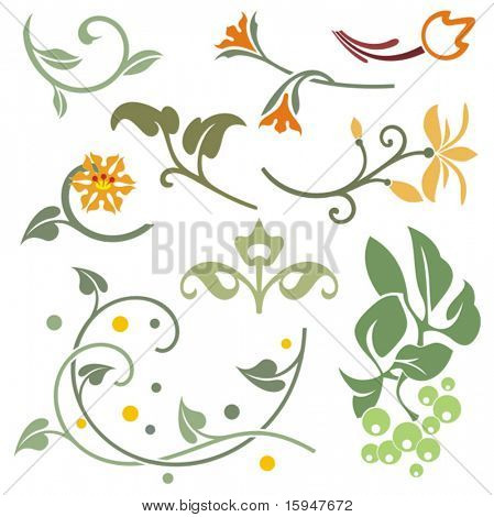 Éléments de dessin d'ornement floral, série vector.