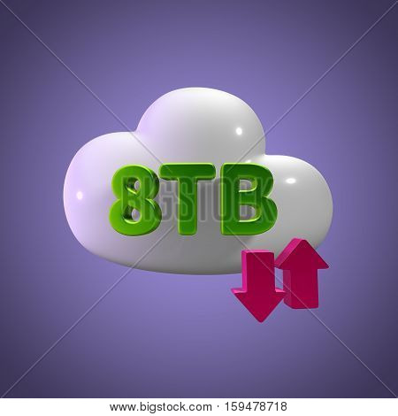 3D Rendering Cloud Data Upload Download illustration 8 TB Capacity