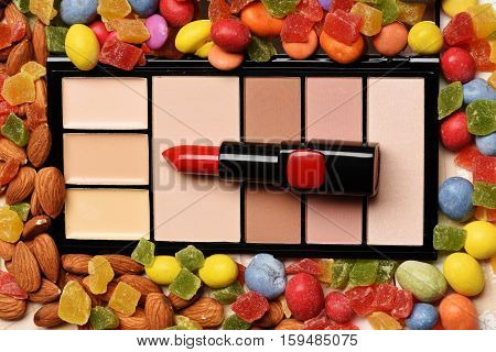 Children`s Cosmetic On Colorful Background