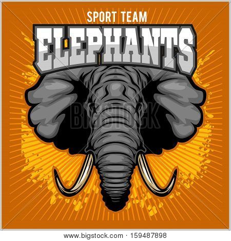 Elephants - sport club team symbol. Safari hunt badge of yellow, elephant tusk. Vector sign for africa hunting sport