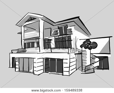 Grayscale Drawing Dream House