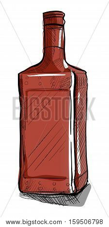 Hand-drawn bottle for alcoholic beverages. The rectangular shape. Vector illustration.