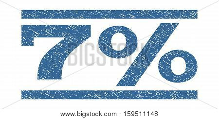 7 Percent watermark stamp. Text caption between horizontal parallel lines with grunge design style. Rubber seal cobalt blue stamp with dust texture. Vector ink imprint on a white background.