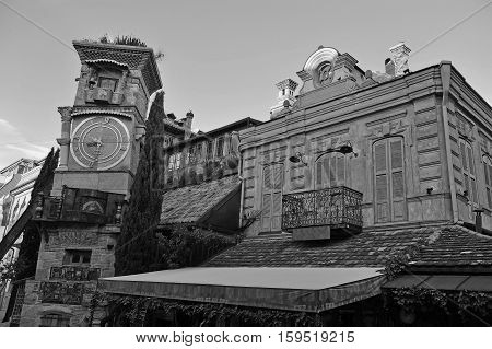 Famous falling tower with a clock in Tbilisi old town Georgia