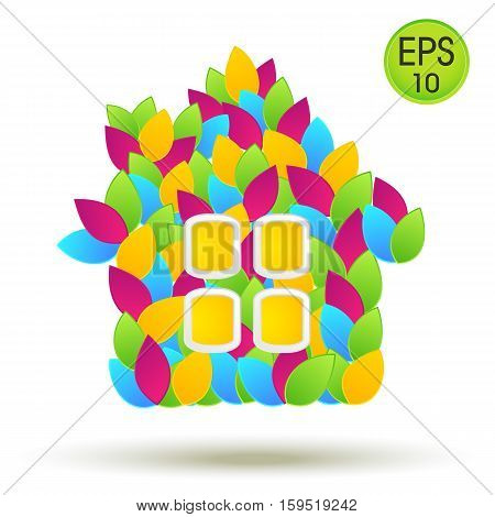 Eco House Logo. Vector house from colored leaves for your design