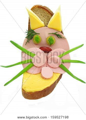 creative sandwich with cheese and salame cat shape