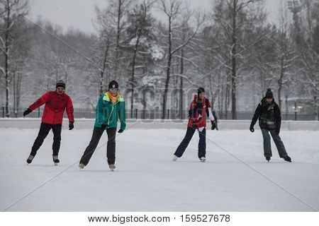 Saint-Petersburg Russia - December 2 2016: Urban outdoor ice rink in the park.
