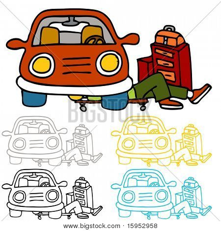 Ein Bild von ein Auto-Mechaniker unter ein Auto Maintence Arbeiten durchführen.