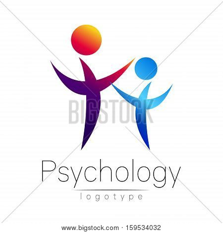 Modern people psi logo of Psychology. Family Human. Creative style. Logotype in vector. Design concept. Brand company. Violet blue color isolated on white background. Symbol for web, print