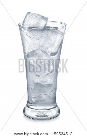 glass with ice cubes isolated on white background