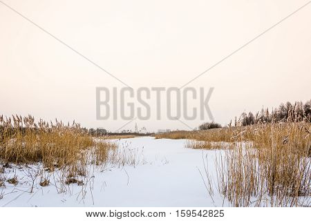 View Of The Nikolo-tikhonov Monastery Luh With Frozen River Luh.
