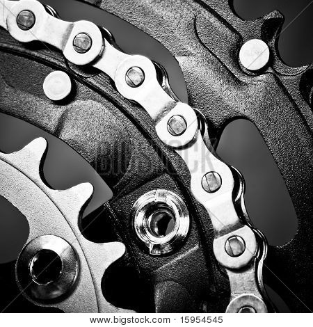 Mountain bike three chain ring crankset with  chain