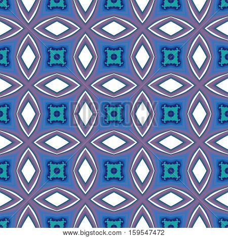 Ornamental symmetric kaleidoscope repeating seamless blue pattern