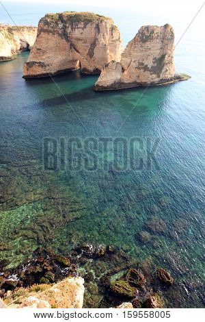 Pigeon Rocks. Raouche District, Beirut, Lebanon, Middle East