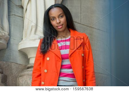 Attractive african american college student on college campus