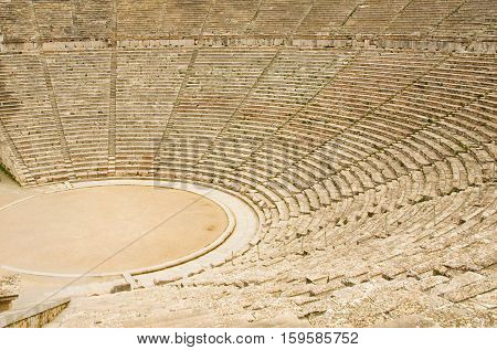 Ancient Theater In Epidaurus, Greece. The Theater Is The Largest Surviving Theater In Greece And Mar