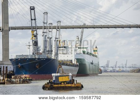 Ships in port in the port of Savannah, Georgia