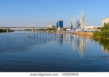 View On Volga River And Cargo Port In Astrakhan