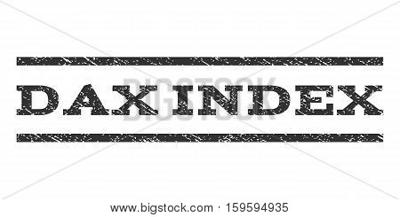 Dax Index watermark stamp. Text tag between horizontal parallel lines with grunge design style. Rubber seal gray stamp with unclean texture. Vector ink imprint on a white background.