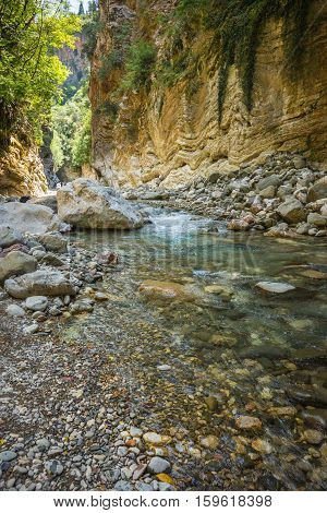 Mountain River Gorge Near Panta Vrexei In Evritania, Greece