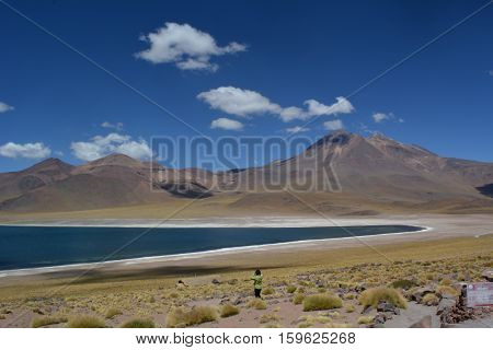 Panorama of sky and Miniques Lagoon  in Chile