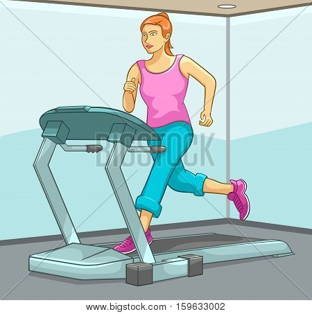 Female Running on Treadmill. Best for Health, Fitness, Beauty, Sports and Exercise Concept.