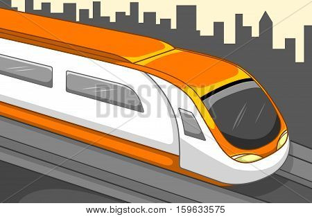 Fast train with buildings background. Best for Transportation, Travel, City Concept.