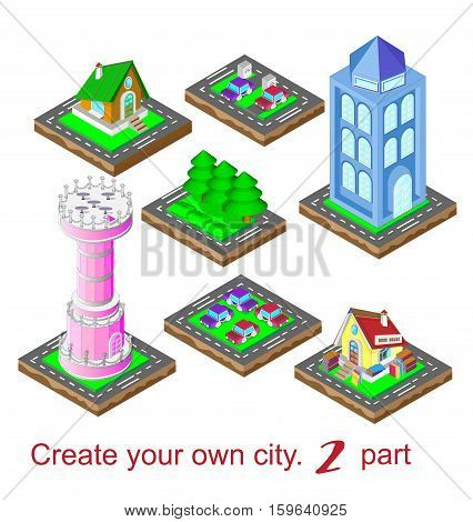 Create your own city. The second partVector illustration. Isometric view