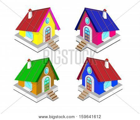Fairy houses for your creativity. Vector illustration. Isometric view