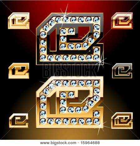 Vektor illustration af dristigste gyldne bogstaver med skinnende diamanter. e-mail-symbol