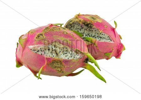 Rotten dragon fruit isolated on white background