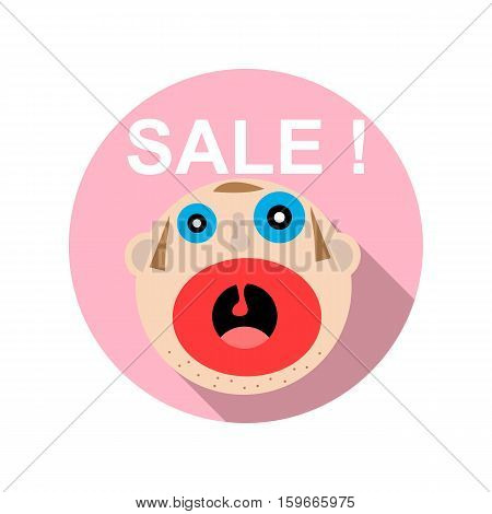 Sale icon with man in flat design style