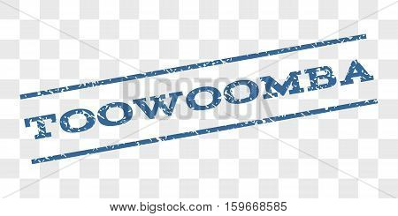 Toowoomba watermark stamp. Text caption between parallel lines with grunge design style. Rubber seal stamp with unclean texture. Vector cobalt blue color ink imprint on a chess transparent background.