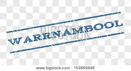 Warrnambool watermark stamp. Text tag between parallel lines with grunge design style. Rubber seal stamp with scratched texture. Vector cobalt blue color ink imprint on a chess transparent background.