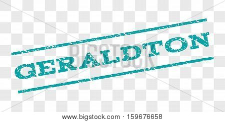 Geraldton watermark stamp. Text tag between parallel lines with grunge design style. Rubber seal stamp with dust texture. Vector cyan color ink imprint on a chess transparent background.