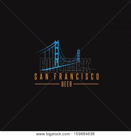 San Francisco Golden Gate Bridge With Beer Bottles Vector Design Template