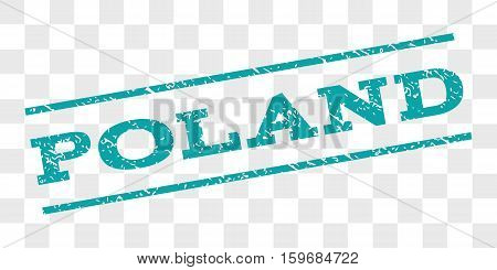 Poland watermark stamp. Text tag between parallel lines with grunge design style. Rubber seal stamp with unclean texture. Vector cyan color ink imprint on a chess transparent background.