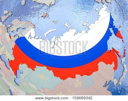 Russia With Flag On Globe