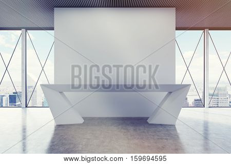 Reception Counter, Corridor, X Shaped Window Toned