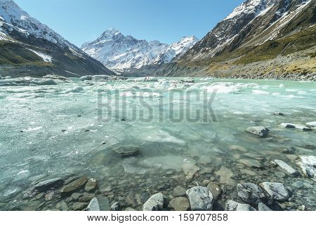 Mueller Glacier Aoraki Mt Cook National Par South Island New Zealand