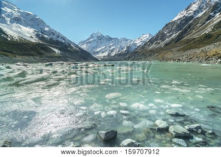 Mueller Glacier Aoraki Mt Cook National Par South Island New Zealand