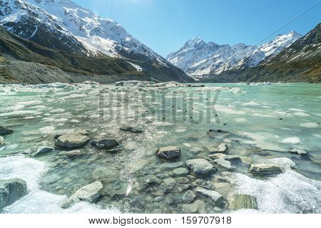Mueller Glacier Aoraki Mt Cook National Par South Island New Zealand